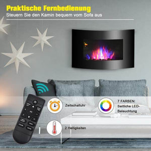 Elektrokamin Wandkamin 1800 Watt LED Fernbedienung Schwarz