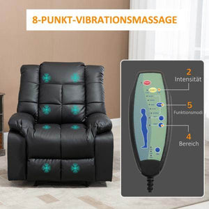 Massagesessel, Relaxsessel, 8 Vibrationspunkte, Liegefunktion, Kunstleder, schwarz,