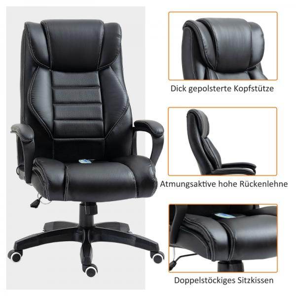Massagebürostuhl Gamingstuhl 6 Vibrationspunkte schwarz