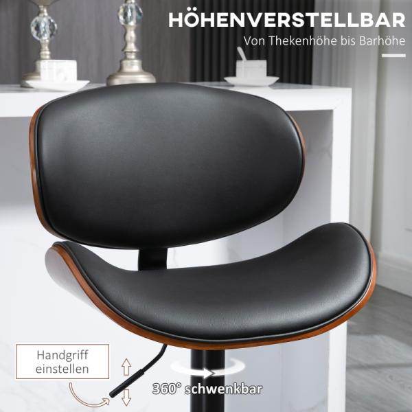 Barhocker-Set, höhenverstellbar, drehbar, Kunstleder, Stahlrahmen, schwarz