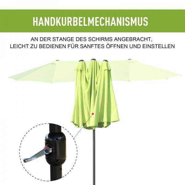 Sonnenschirm Gartenschirm Doppelsonnenschirm mit Handkurbel Grün Oval