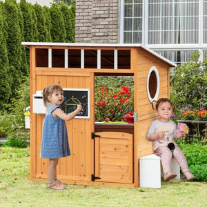 Spielhaus Holz Kinderspielhaus Briefkasten Outdoor Gartenspielhaus mit Blumentopfrack