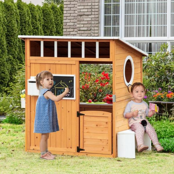 Spielhaus Holz Kinderspielhaus Briefkasten Outdoor Gartenspielhaus mit Blumentopfrack