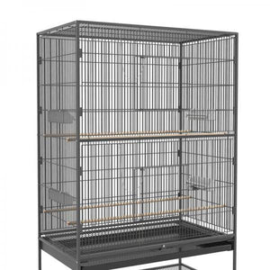Vogelkäfig inklusive Sitzstangen, Vogelspielzeug, herausnehmbare Bodenwanne, 1 Ablage, Grau
