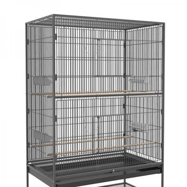 Vogelkäfig inklusive Sitzstangen, Vogelspielzeug, herausnehmbare Bodenwanne, 1 Ablage, Grau