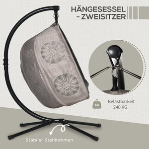 Hängesessel Hängekorb mit Gestell für 2 Personen faltbar Schwarz Sand
