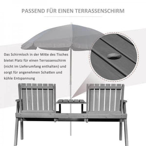 Gartenbank mit Tisch, Sitzgruppe, mit Regenschirmloch, Sitzbank, 2 Stühle, Massivholz, Grau