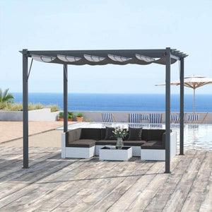 Pavillon Pergola mit Schiebedach Alu Grau 3 x 3 m