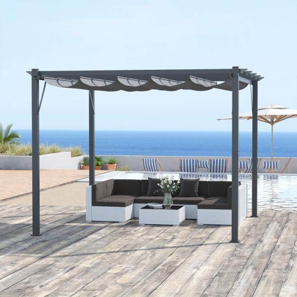 Pavillon Pergola mit Schiebedach Alu Grau 3 x 3 m