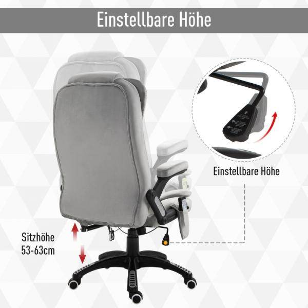 Bürostuhl mit Massagefunktion, höhenverstellbarer Chefsessel, ergonomischer Drehstuhl, PU-Räder, Grau
