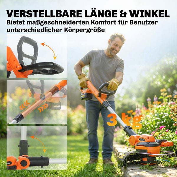 Rasentrimmer Freischneider mit Teleskopgriff und Akku 25cm