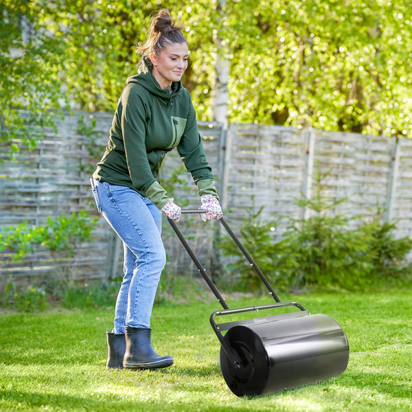 Rasenwalze Gartenwalze mit U-Griff 38L für Wasser und Sand Metall Schwarz