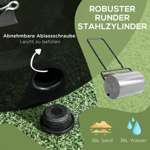 Rasenwalze Gartenwalze mit U-Griff 38L für Wasser und Sand Metall Schwarz
