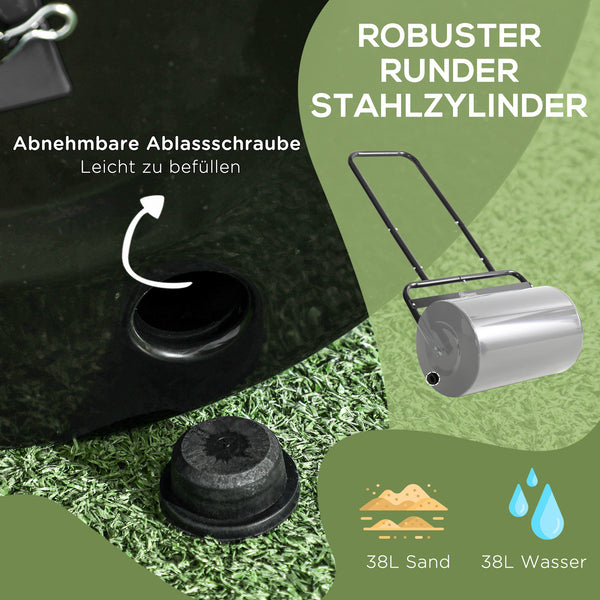 Rasenwalze Gartenwalze mit U-Griff 38L für Wasser und Sand Metall Schwarz