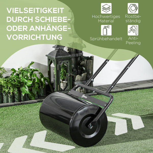 Rasenwalze Gartenwalze mit U-Griff 38L für Wasser und Sand Metall Schwarz