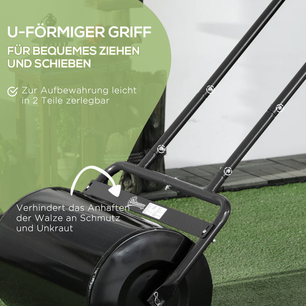 Rasenwalze Gartenwalze mit U-Griff 38L für Wasser und Sand Metall Schwarz
