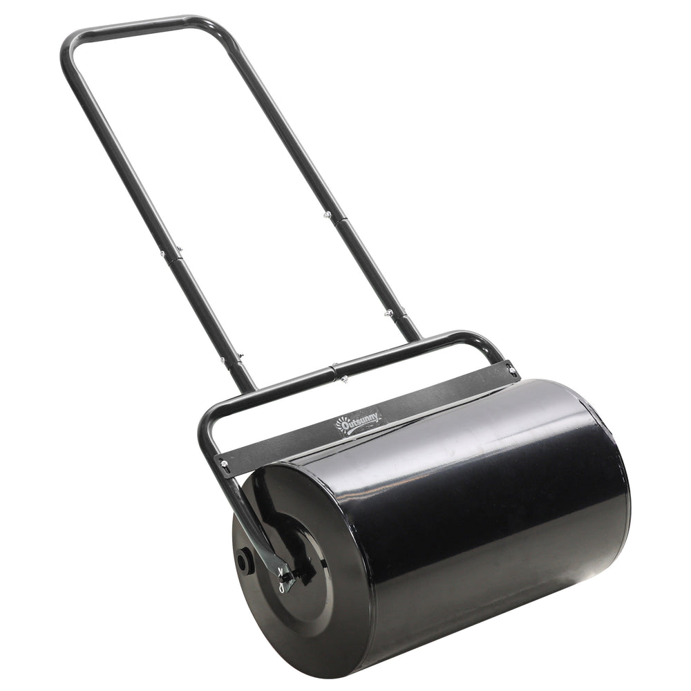 Lawn roller, garden roller with U-handle, 38L, for water and sand, metal, black