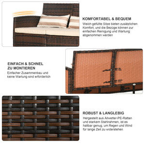 Rattan Garten Loungesofa Dreisitzer mit Kissen Braun