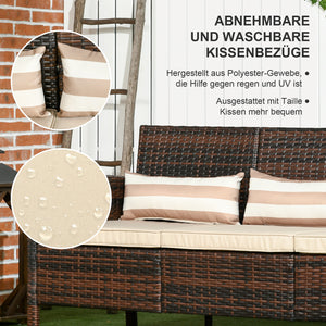 Rattan Garten Loungesofa Dreisitzer mit Kissen Braun