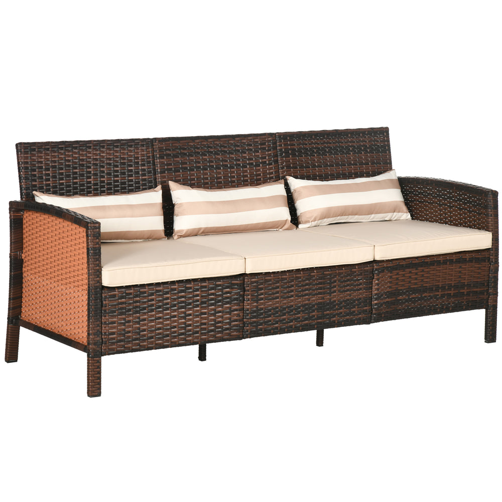 Rattan Garten Loungesofa Dreisitzer mit Kissen Braun