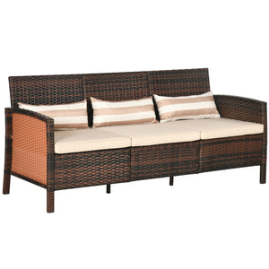 Rattan Garten Loungesofa Dreisitzer mit Kissen Braun