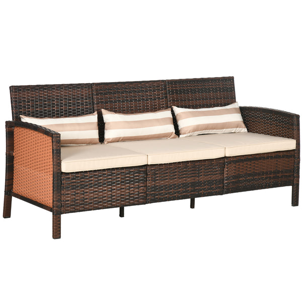 Rattan Garten Loungesofa Dreisitzer mit Kissen Braun