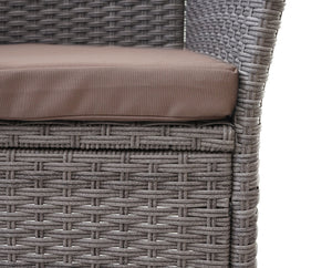 Rattan Gartenbank mit Tisch 132cm grau, Kissen creme
