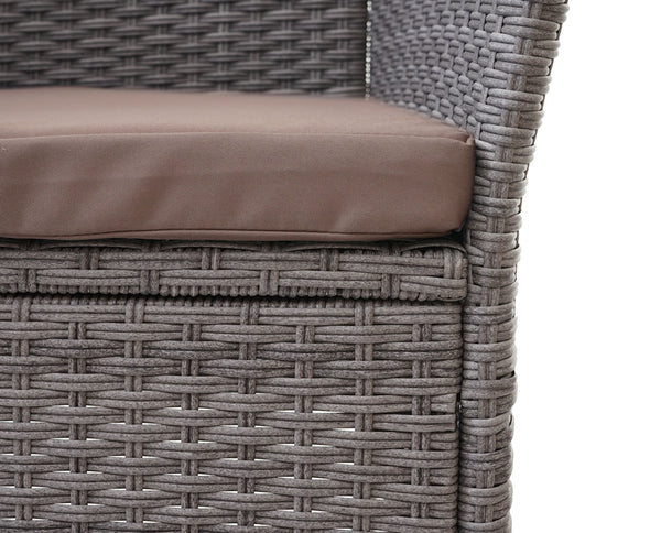 Rattan Gartenbank mit Tisch 132cm grau, Kissen creme