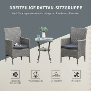 Rattan Gartenmöbel Set 3-tlg mit Tisch
