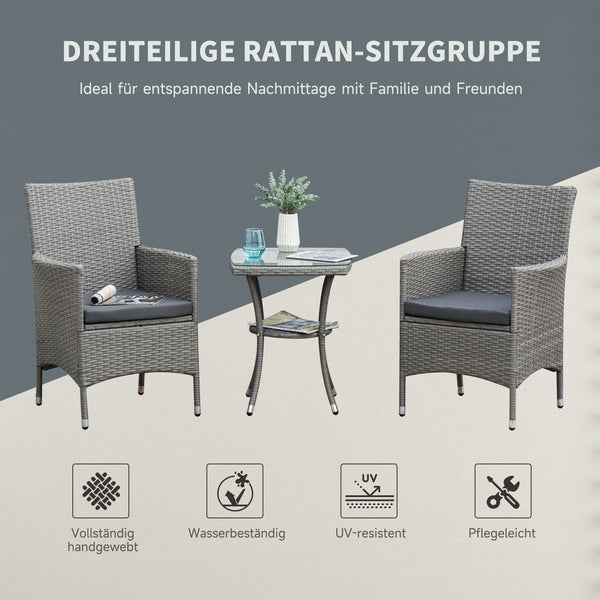 Rattan Gartenmöbel Set 3-tlg mit Tisch