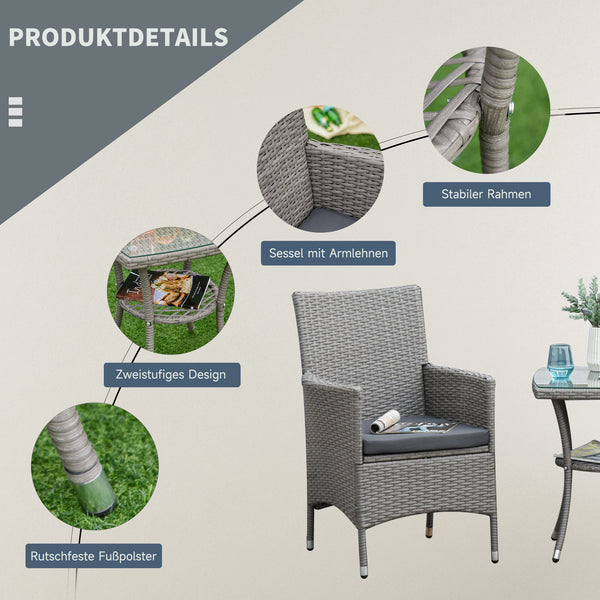 Rattan Gartenmöbel Set 3-tlg mit Tisch