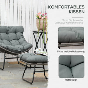 Rattan Relaxsessel Gartensessel mit Fusshocker Outdoor grau