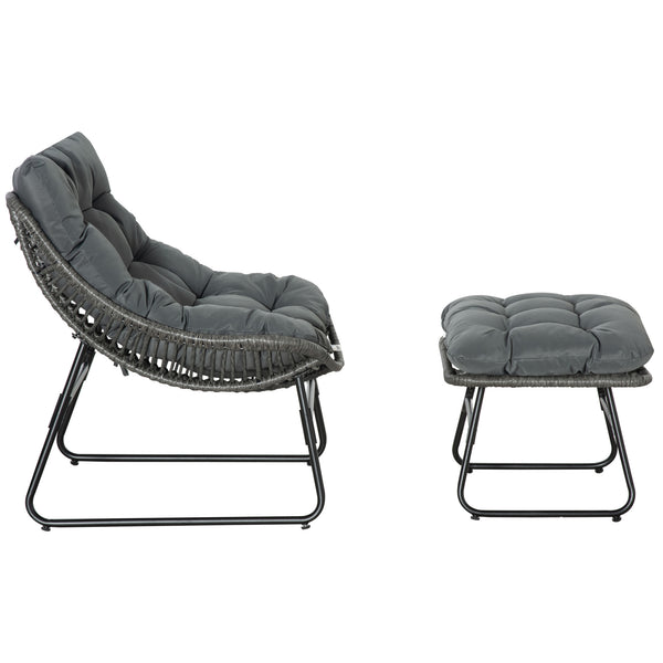 Rattan Relaxsessel Gartensessel mit Fusshocker Outdoor grau