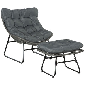 Rattan Relaxsessel Gartensessel mit Fusshocker Outdoor grau