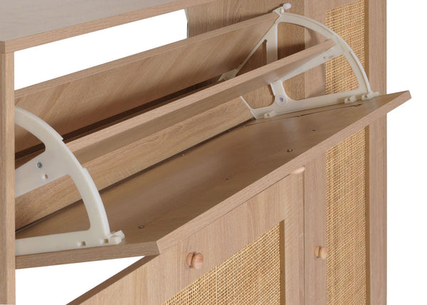 Rattan-Schuhkipper Schuhschrank 3 Kippfächer 2 Regalböden 127x120x24cm Eiche-Optik