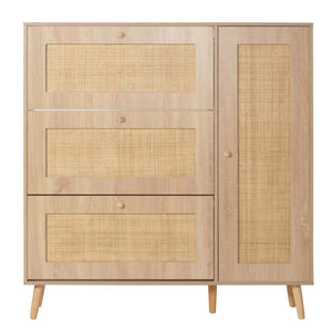Rattan-Schuhkipper Schuhschrank 3 Kippfächer 2 Regalböden 127x120x24cm Eiche-Optik
