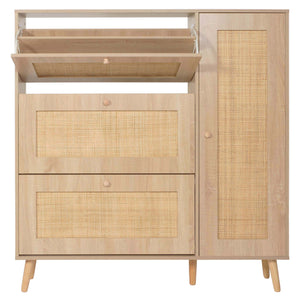 Rattan-Schuhkipper Schuhschrank 3 Kippfächer 2 Regalböden 127x120x24cm Eiche-Optik