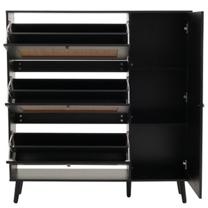 Rattan-Schuhkipper Schuhschrank 3 Kippfächer 2 Regalböden 127x120x24cm schwarz