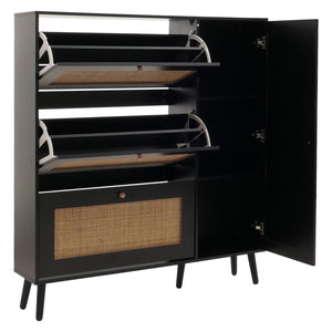 Rattan-Schuhkipper Schuhschrank 3 Kippfächer 2 Regalböden 127x120x24cm schwarz