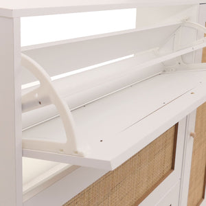 Rattan-Schuhkipper Schuhschrank 3 Kippfächer 2 Regalböden 127x120x24cm weiss