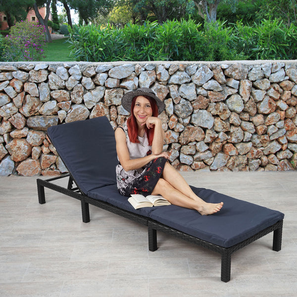 Rattan Sonnenliege Liegestuhl ~ Basic anthrazit, Kissen grau