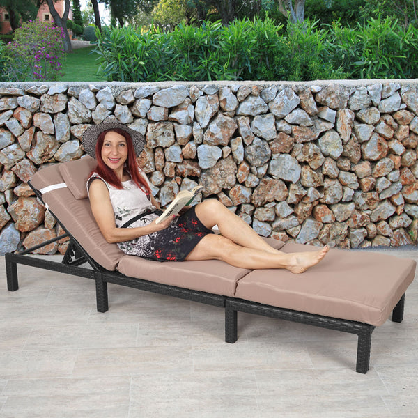 Rattan Sonnenliege Liegestuhl ~ Premium anthrazit Kissen creme