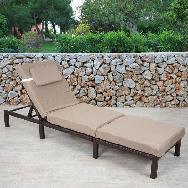Rattan Sonnenliege Liegestuhl ~ Premium braun Kissen creme