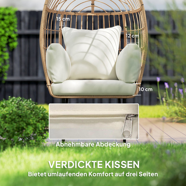 Rattansessel ei-förmig mit Kissen Outdoor Garten beige