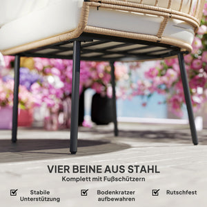 Rattansessel ei-förmig mit Kissen Outdoor Garten beige