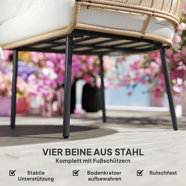 Rattansessel ei-förmig mit Kissen Outdoor Garten beige