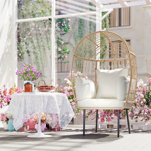 Rattansessel ei-förmig mit Kissen Outdoor Garten beige