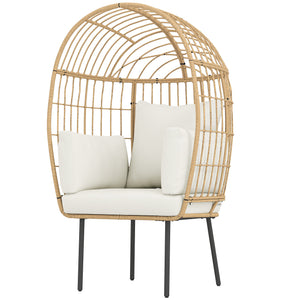 Rattansessel ei-förmig mit Kissen Outdoor Garten beige
