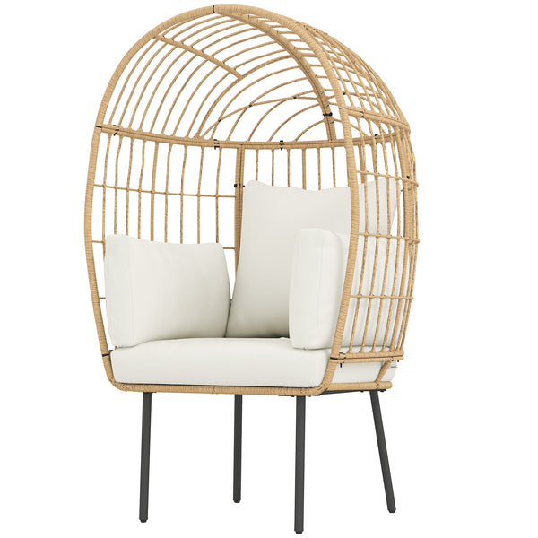 Rattansessel ei-förmig mit Kissen Outdoor Garten beige