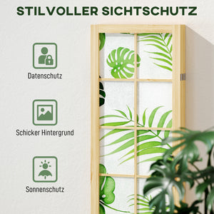 Raumteiler Boho faltbar mit tropischem Motiv und Holzrahmen